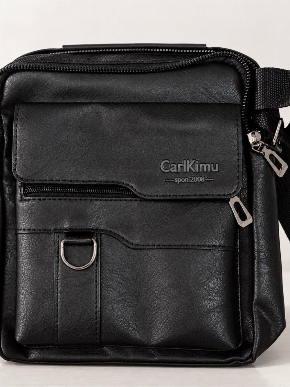 Black Crossbody Shoulder Bag – Multi Pocket Adjustable Strap